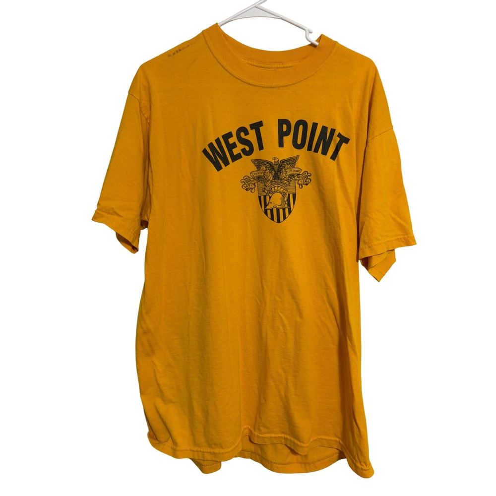 Jerzees T-Shirt West Point Collegiate Yellow Graphic Crest Large Vintage Style